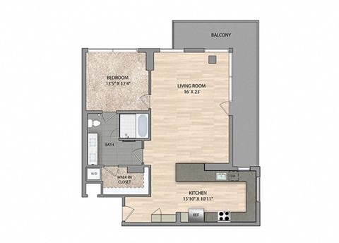 Floor plan for 1 bed, 1 bath, 1040 sqft